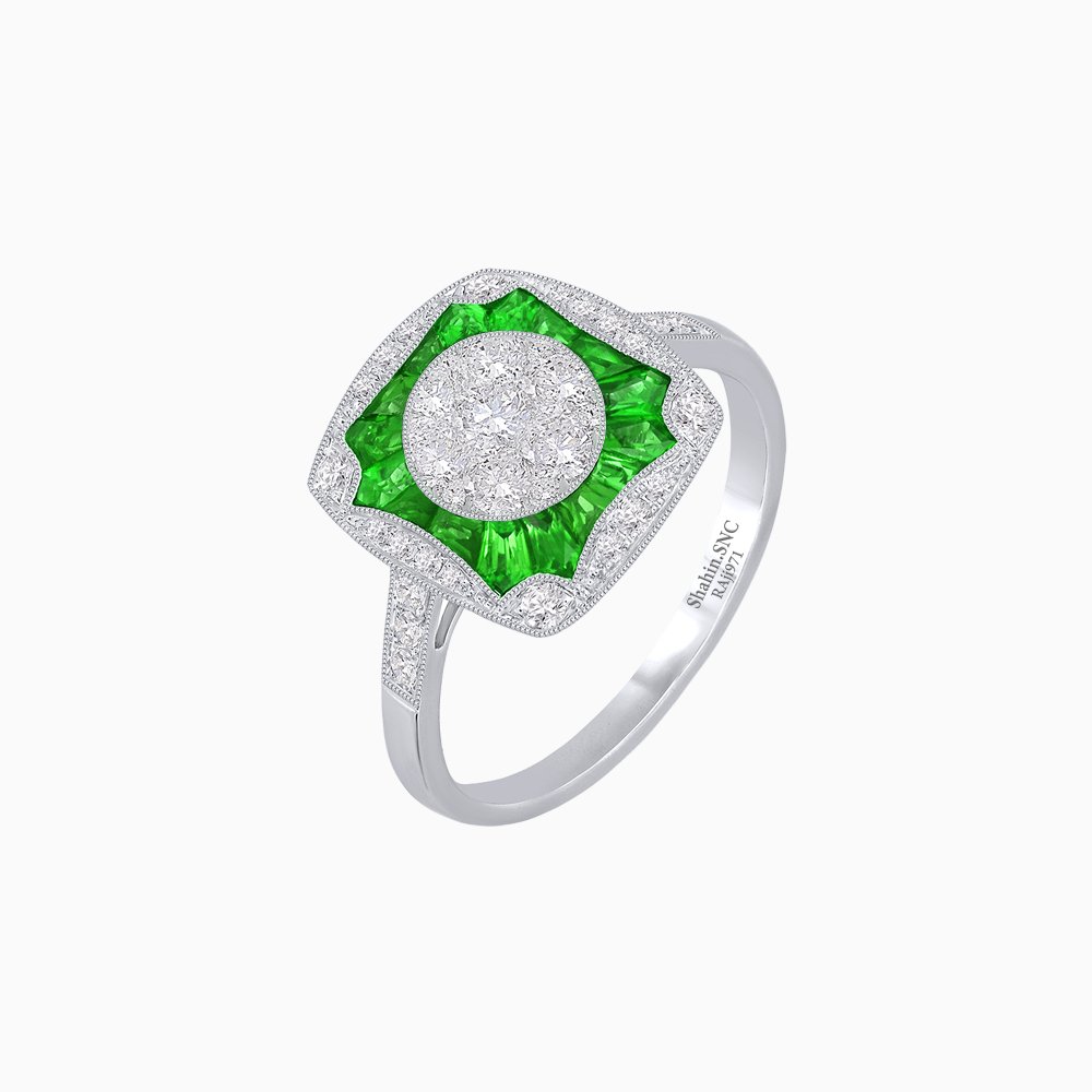 Cushion Shape Art Deco Inspired Diamond Ring in Illusion Setting - Shahin Jewelry