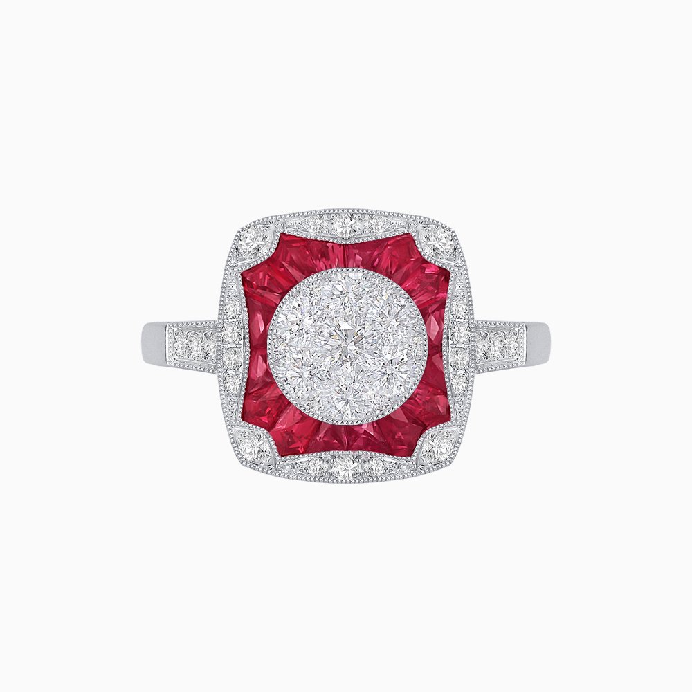 Cushion Shape Art Deco Inspired Diamond Ring in Illusion Setting - Shahin Jewelry