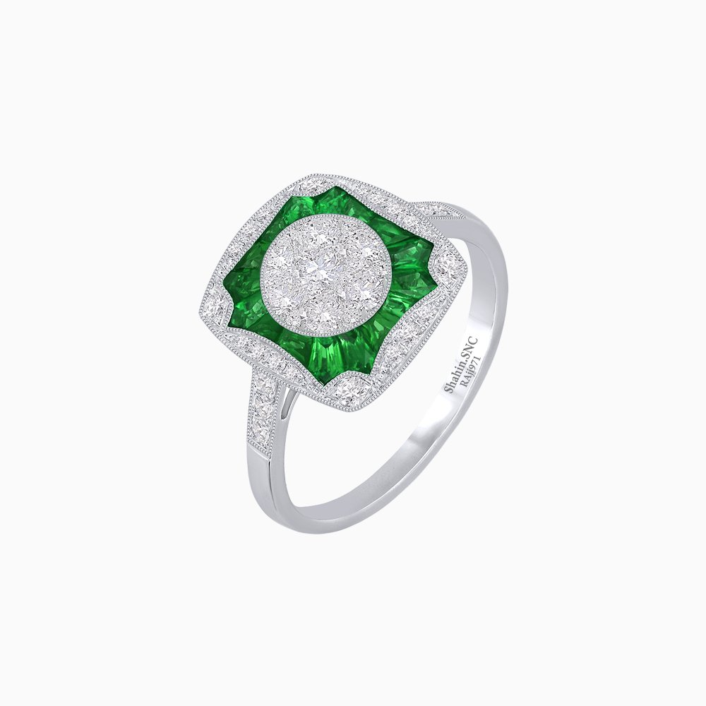 Cushion Shape Art Deco Inspired Diamond Ring in Illusion Setting - Shahin Jewelry