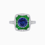 Load image into Gallery viewer, Cushion Shape Art Deco Inspired Halo Ring with Diamond and Gemstone - Shahin Jewelry
