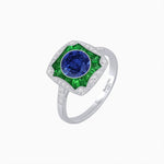 Load image into Gallery viewer, Cushion Shape Art Deco Inspired Halo Ring with Diamond and Gemstone - Shahin Jewelry
