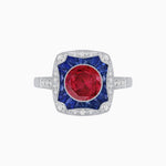 Load image into Gallery viewer, Cushion Shape Art Deco Inspired Halo Ring with Diamond and Gemstone - Shahin Jewelry
