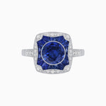 Load image into Gallery viewer, Cushion Shape Art Deco Inspired Halo Ring with Diamond and Gemstone - Shahin Jewelry
