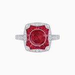 Load image into Gallery viewer, Cushion Shape Art Deco Inspired Halo Ring with Diamond and Gemstone - Shahin Jewelry
