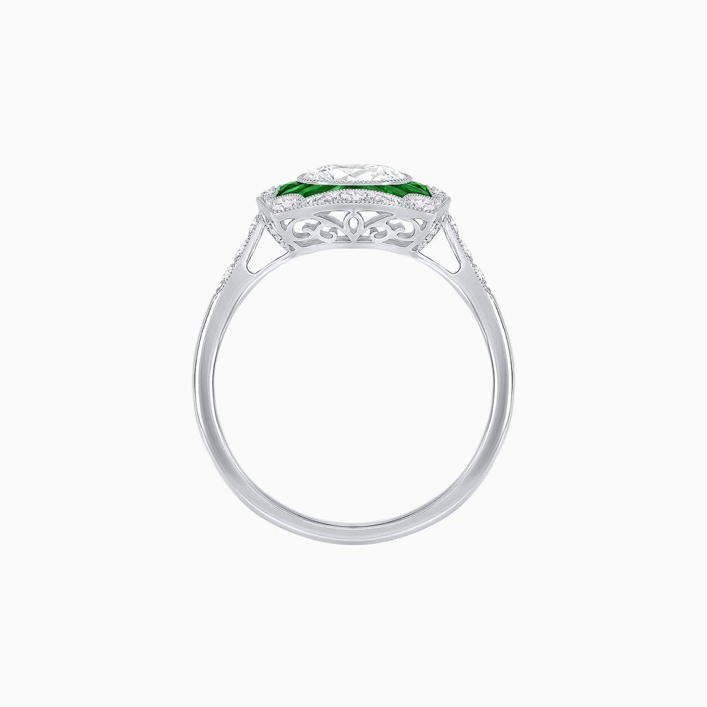 Cushion Shape Art Deco Inspired Ring with Diamond - Shahin Jewelry