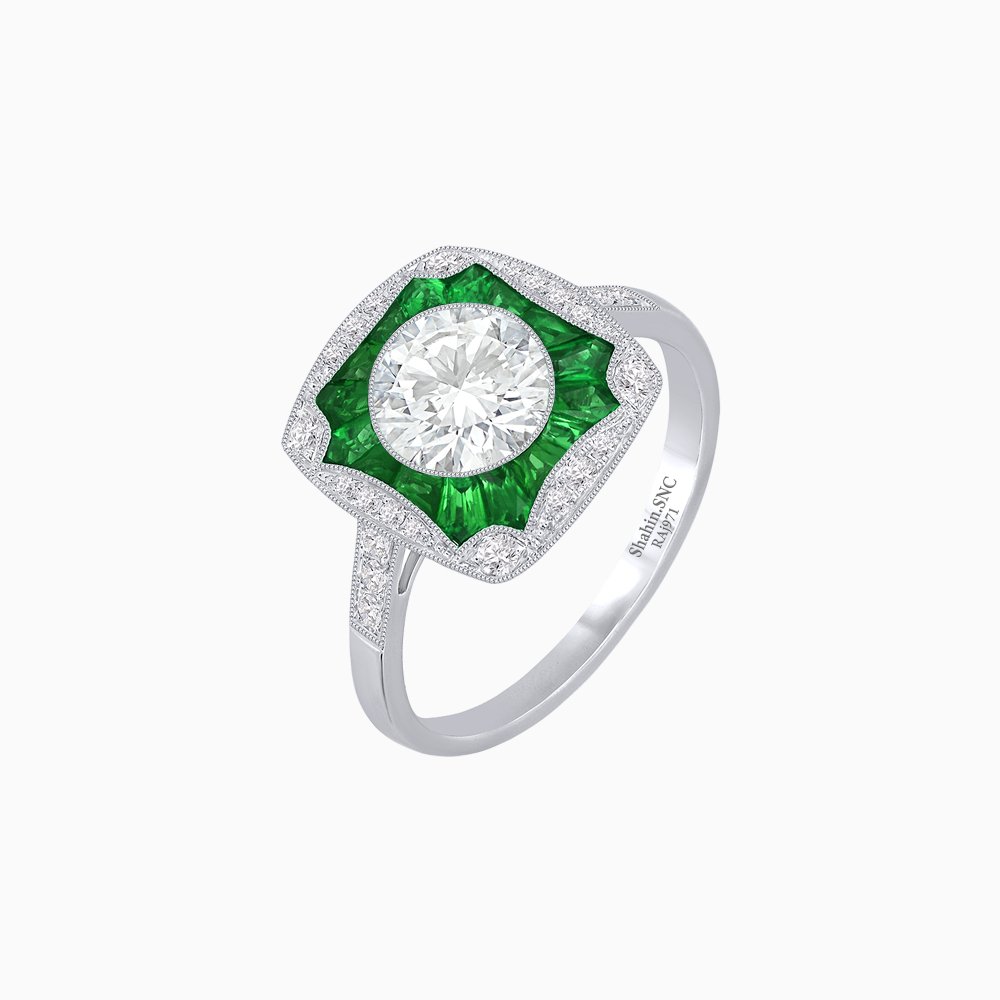 Cushion Shape Art Deco Inspired Ring with Diamond - Shahin Jewelry