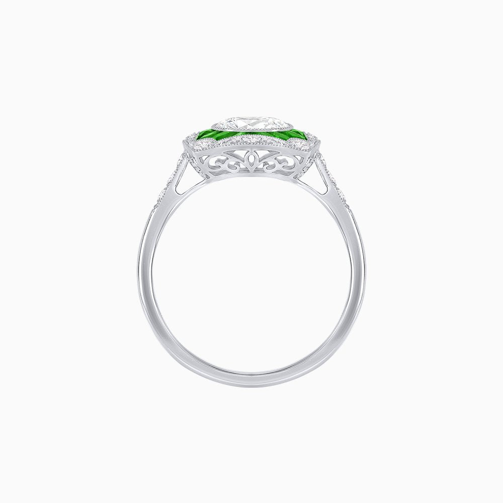 Cushion Shape Art Deco Inspired Ring with Diamond - Shahin Jewelry