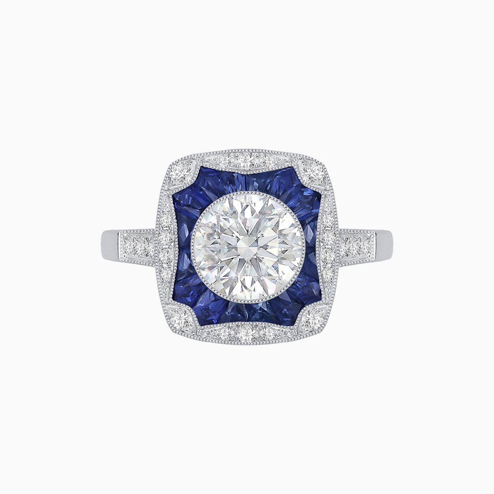 Cushion Shape Art Deco Inspired Ring with Diamond - Shahin Jewelry