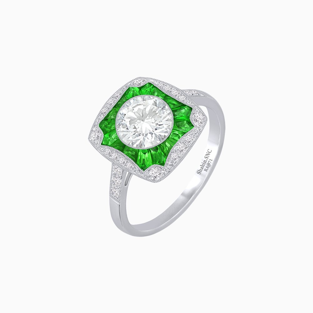 Cushion Shape Art Deco Inspired Ring with Diamond - Shahin Jewelry