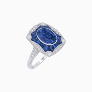 Cushion Shape Art Deco Inspired Ring with Gemstone - Shahin Jewelry