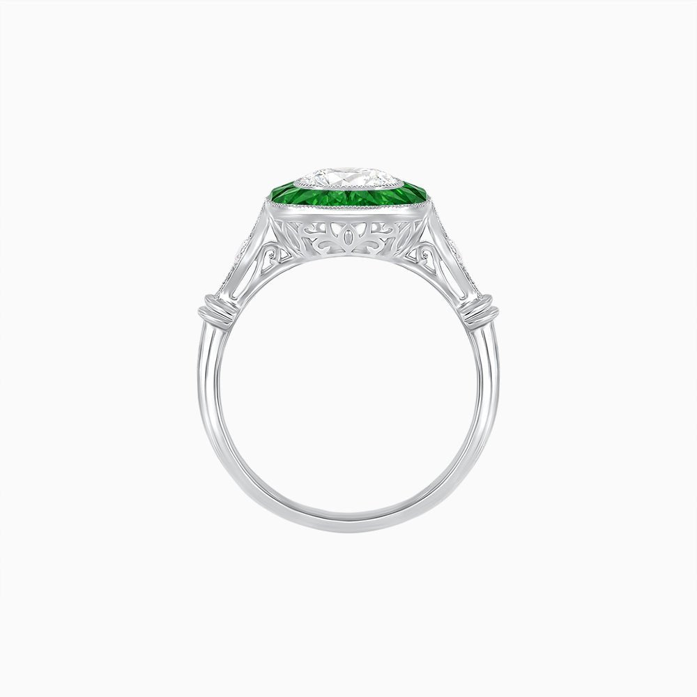 Delicate Art Deco Inspired Sapphire Target Halo Ring with Sculpted Shank - Shahin Jewelry