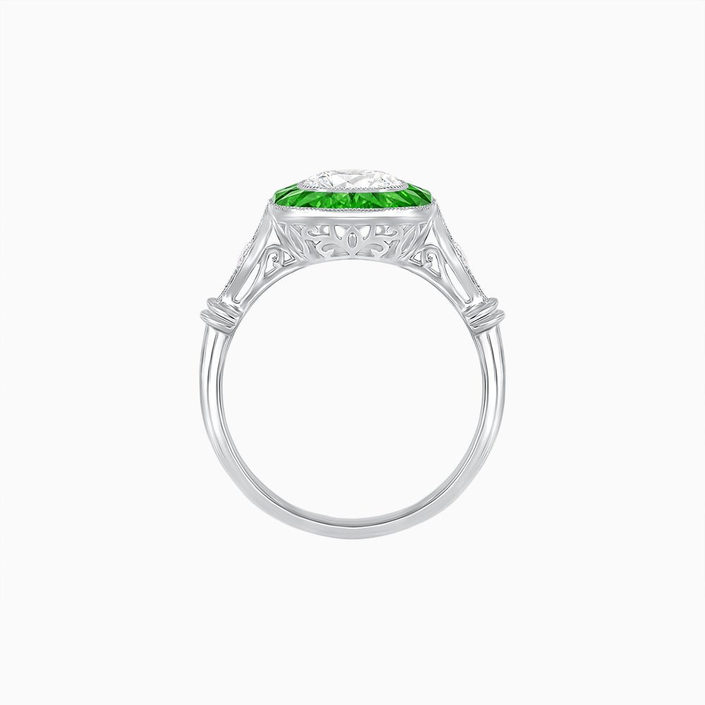 Delicate Art Deco Inspired Sapphire Target Halo Ring with Sculpted Shank - Shahin Jewelry