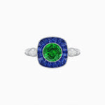 Load image into Gallery viewer, Delicate Art Deco Inspired Sapphire Target Halo Ring with Sculpted Shank - Shahin Jewelry
