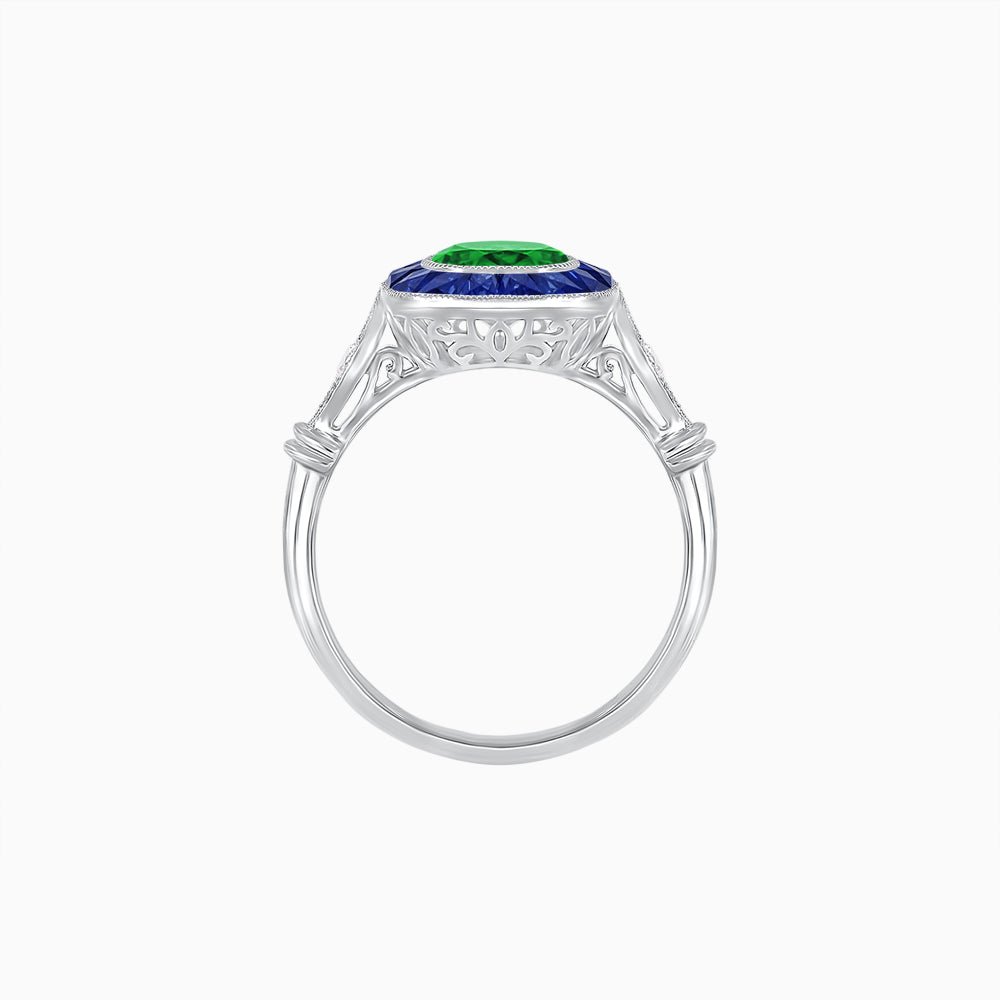 Delicate Art Deco Inspired Sapphire Target Halo Ring with Sculpted Shank - Shahin Jewelry