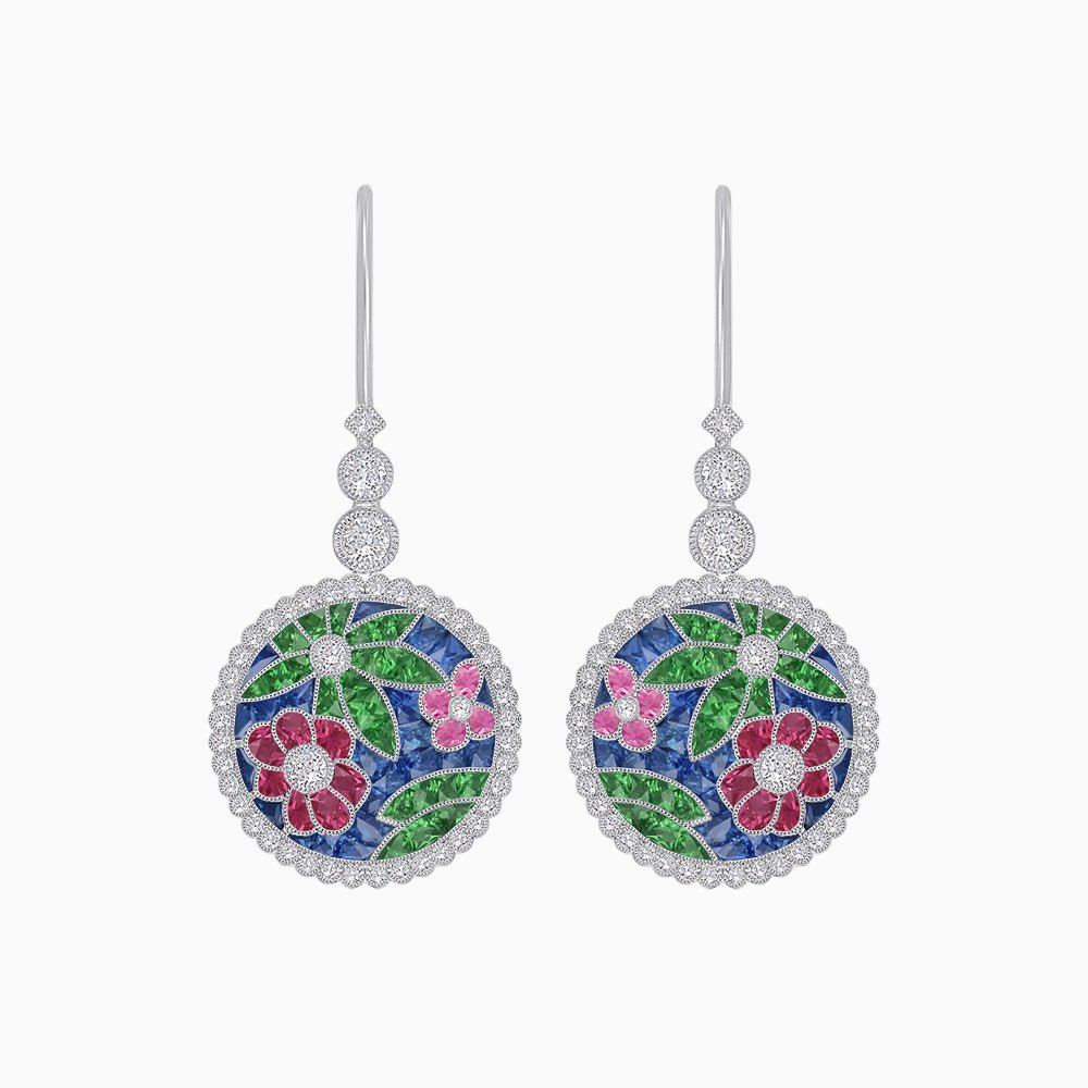 Diamond and Multi Color Stone Dangle Earrings - Shahin Jewelry