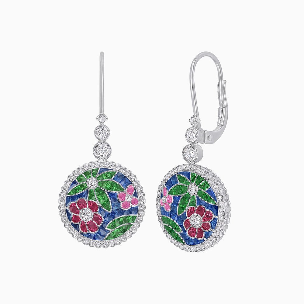 Diamond and Multi Color Stone Dangle Earrings - Shahin Jewelry