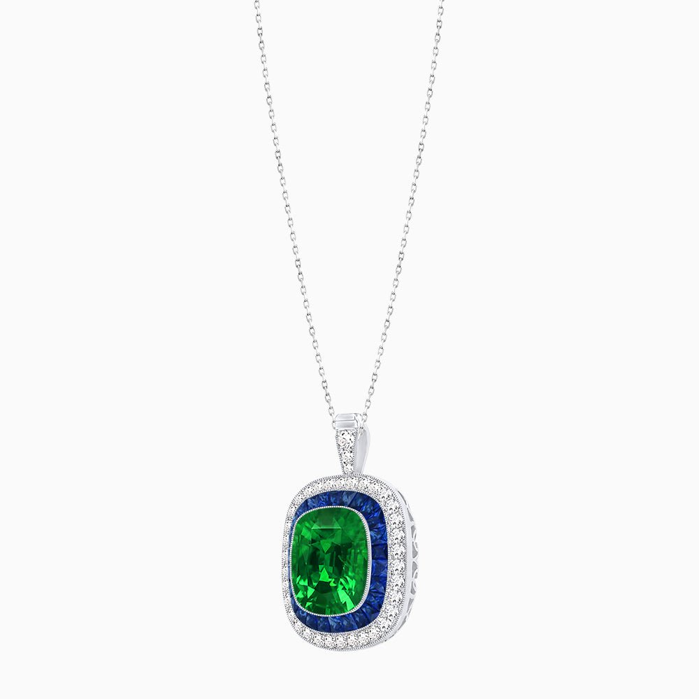 Double Halo Art Deco Style Convertible Ring Pendant with Cushion Cut Center Stone - Shahin Jewelry