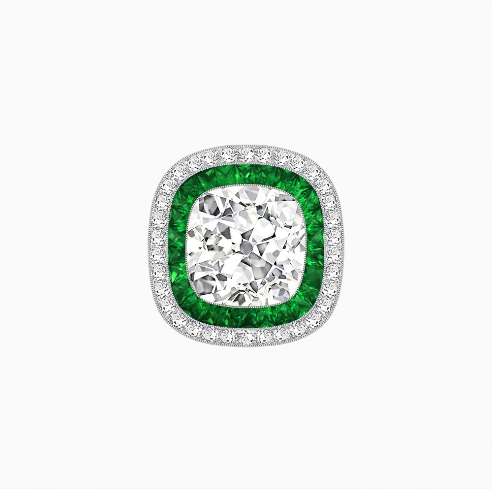 Double Halo Art Deco Style Convertible Ring Pendant with Cushion Cut Center Stone - Shahin Jewelry