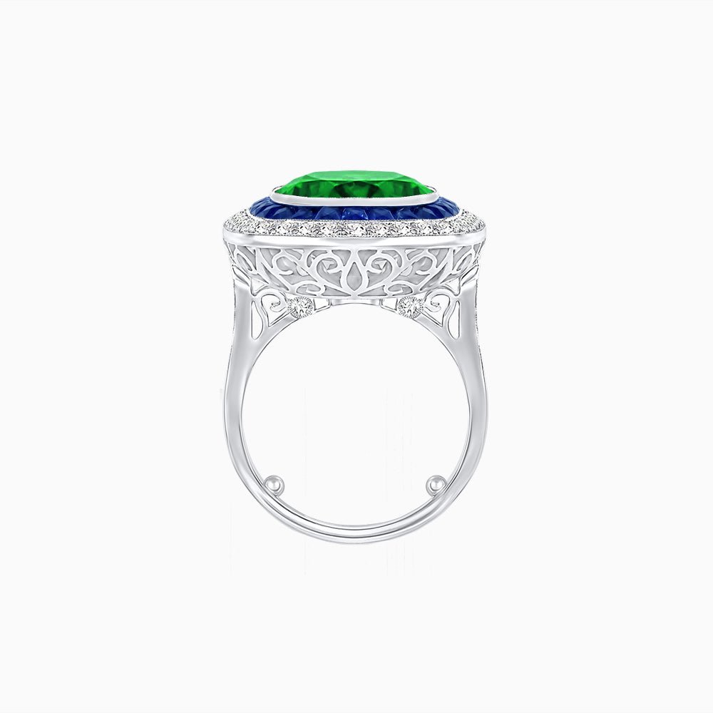 Double Halo Art Deco Style Convertible Ring Pendant with Cushion Cut Center Stone - Shahin Jewelry