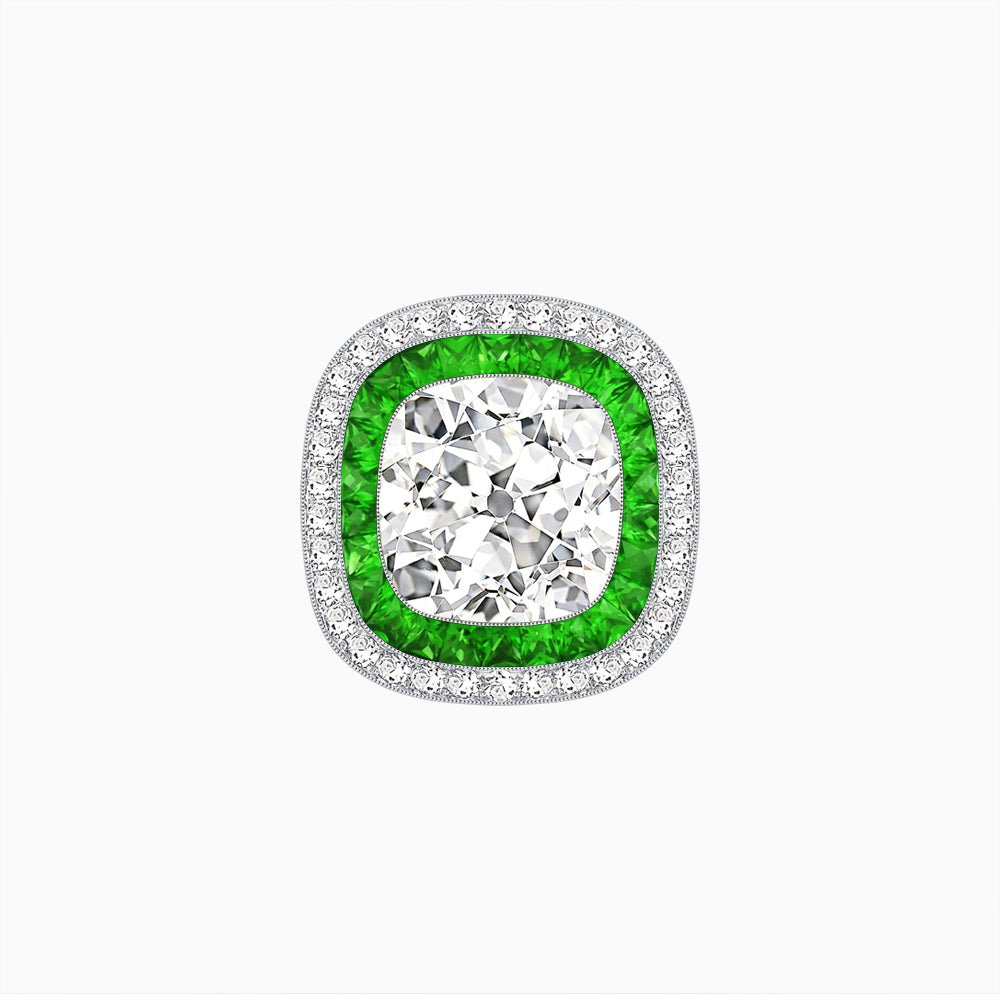 Double Halo Art Deco Style Convertible Ring Pendant with Cushion Cut Center Stone - Shahin Jewelry