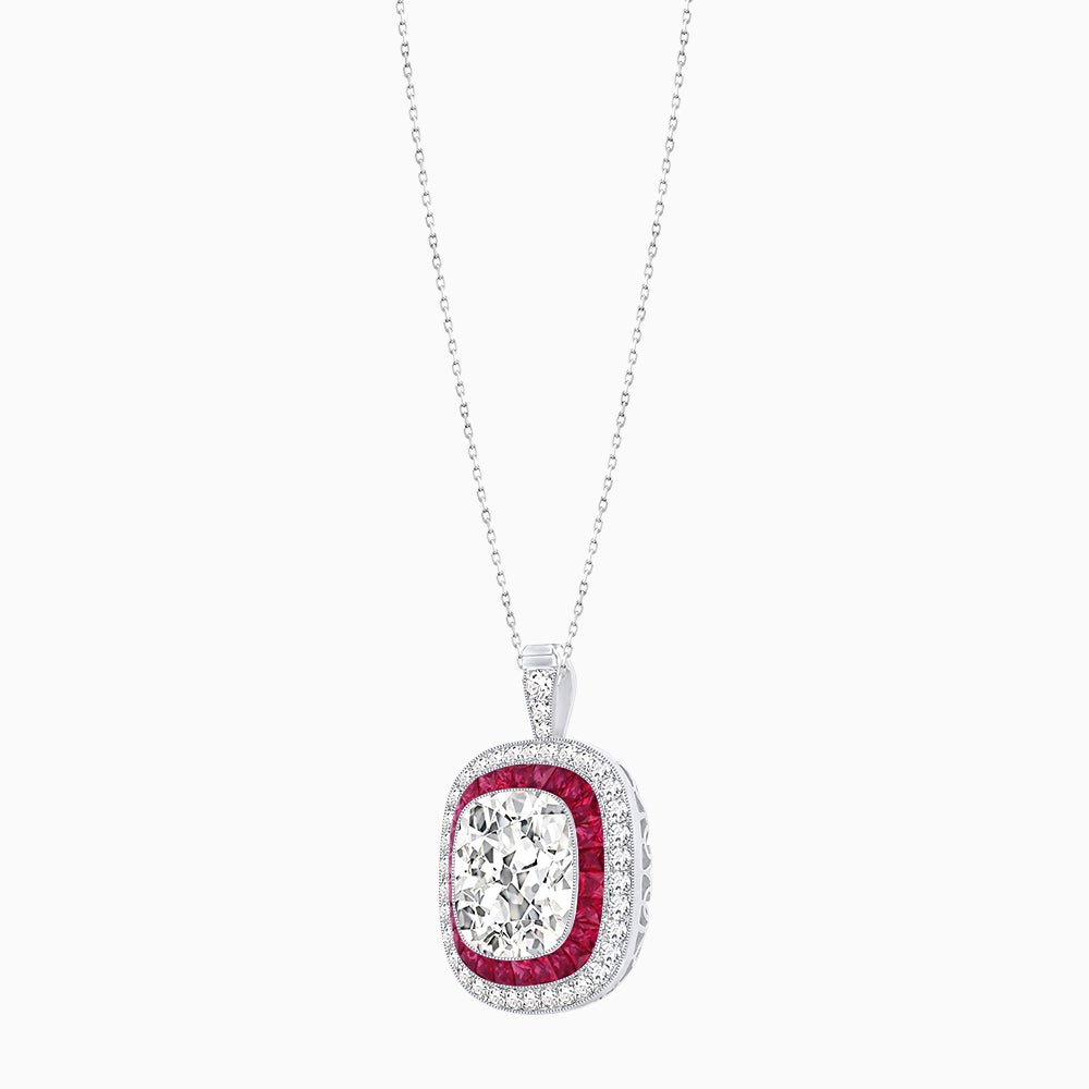 Double Halo Art Deco Style Convertible Ring Pendant with Cushion Cut Center Stone - Shahin Jewelry