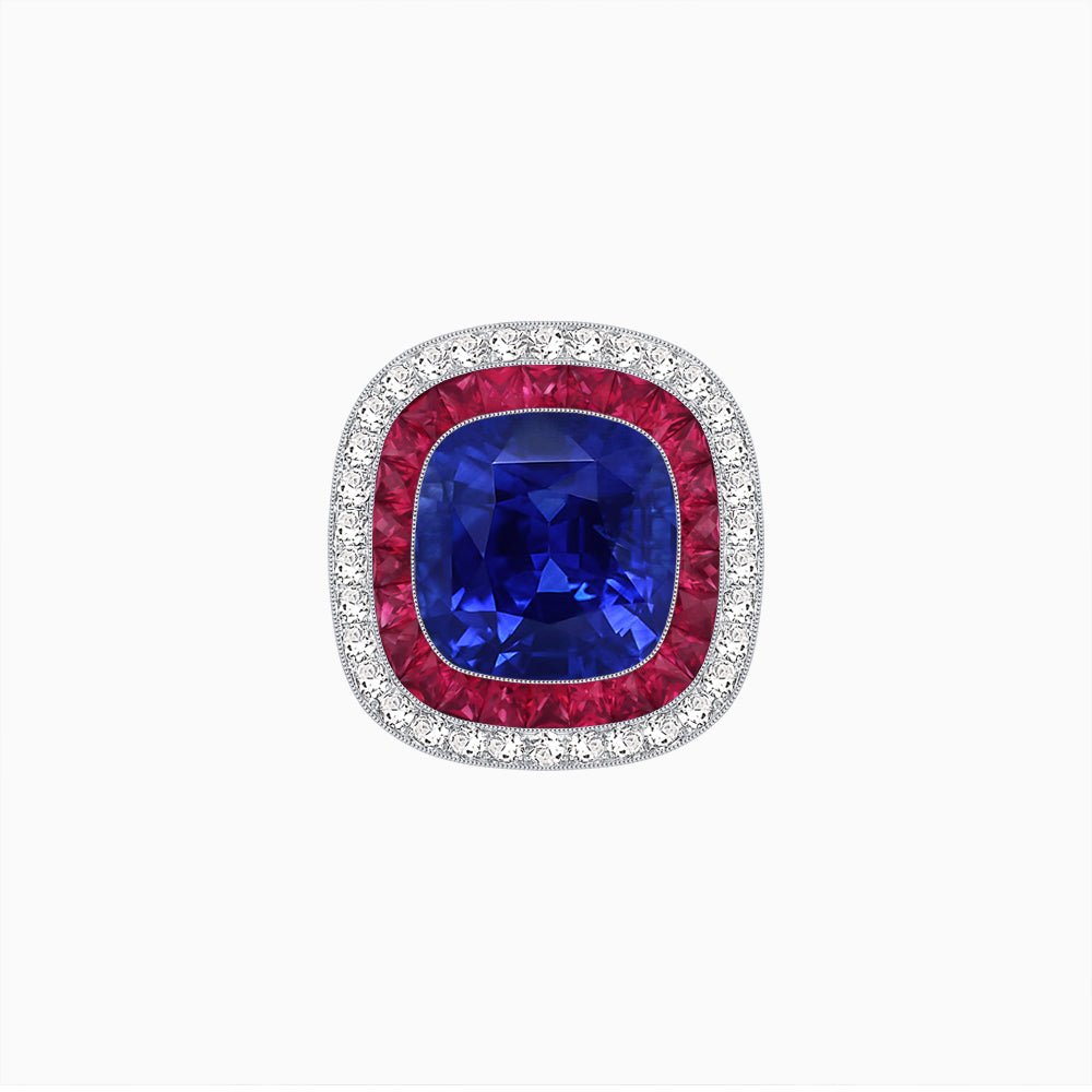 Double Halo Art Deco Style Convertible Ring Pendant with Cushion Cut Center Stone - Shahin Jewelry