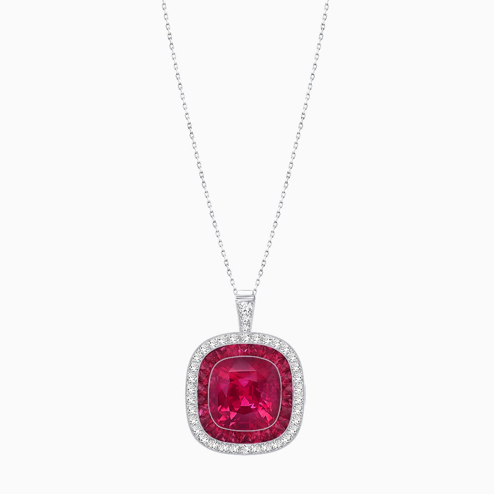 Double Halo Art Deco Style Convertible Ring Pendant with Cushion Cut Center Stone - Shahin Jewelry