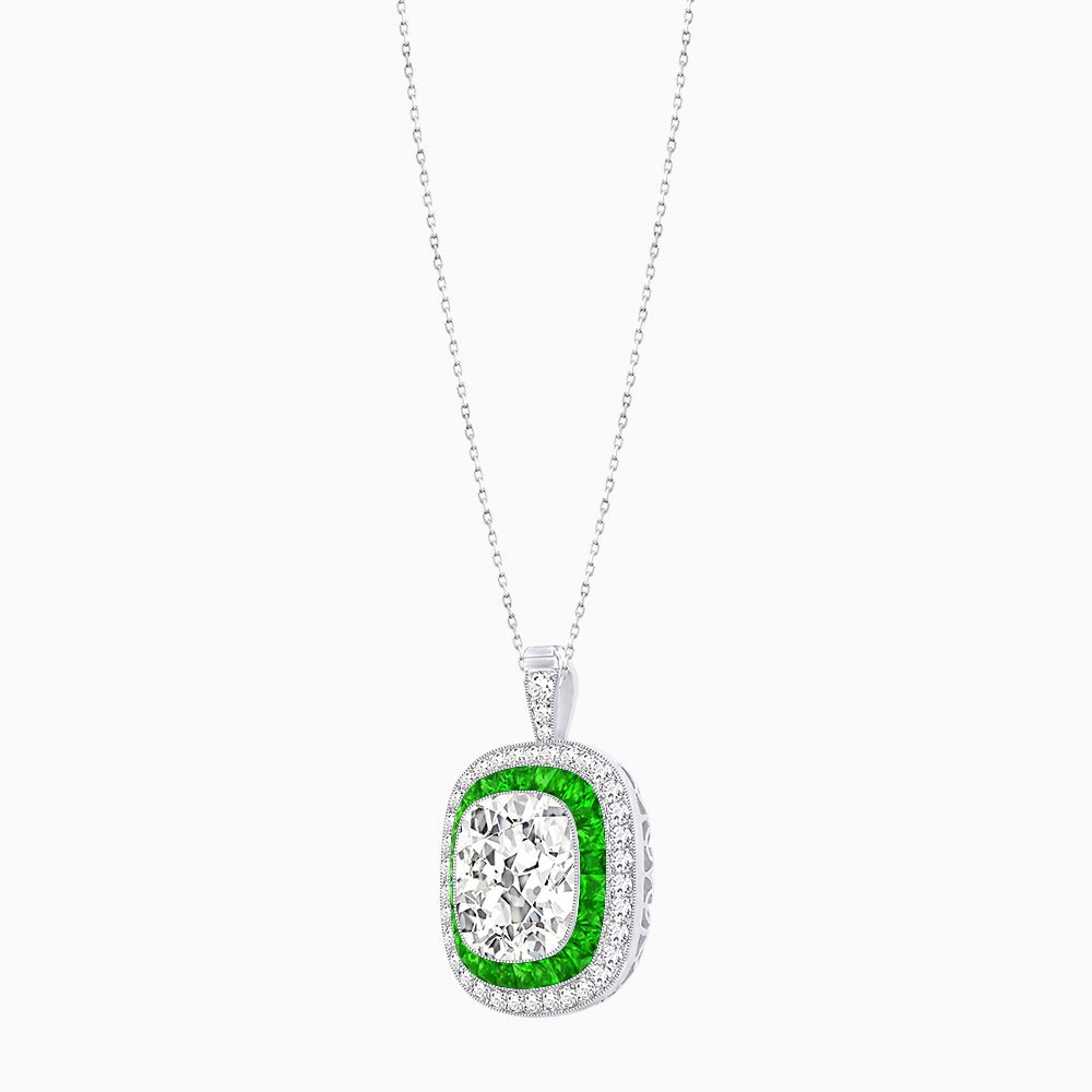 Double Halo Art Deco Style Convertible Ring Pendant with Cushion Cut Center Stone - Shahin Jewelry