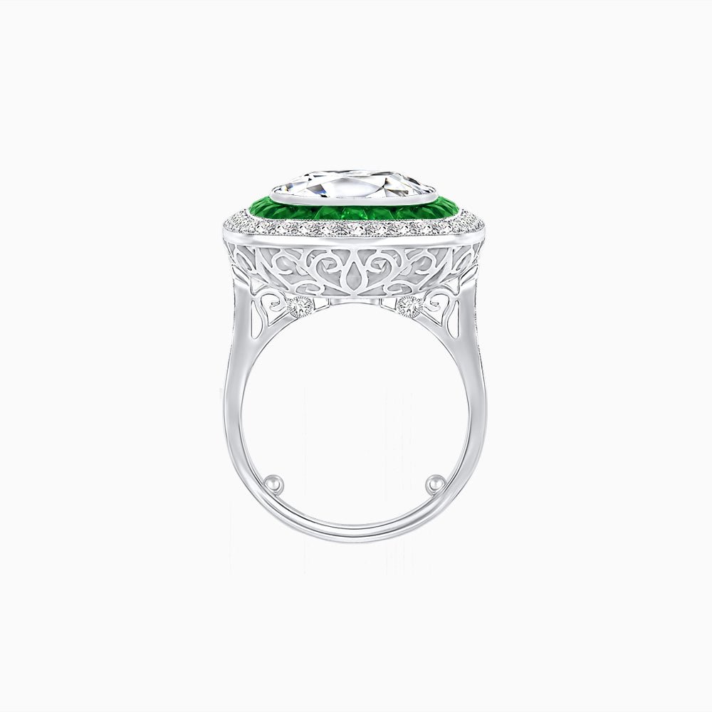 Double Halo Art Deco Style Convertible Ring Pendant with Cushion Cut Center Stone - Shahin Jewelry
