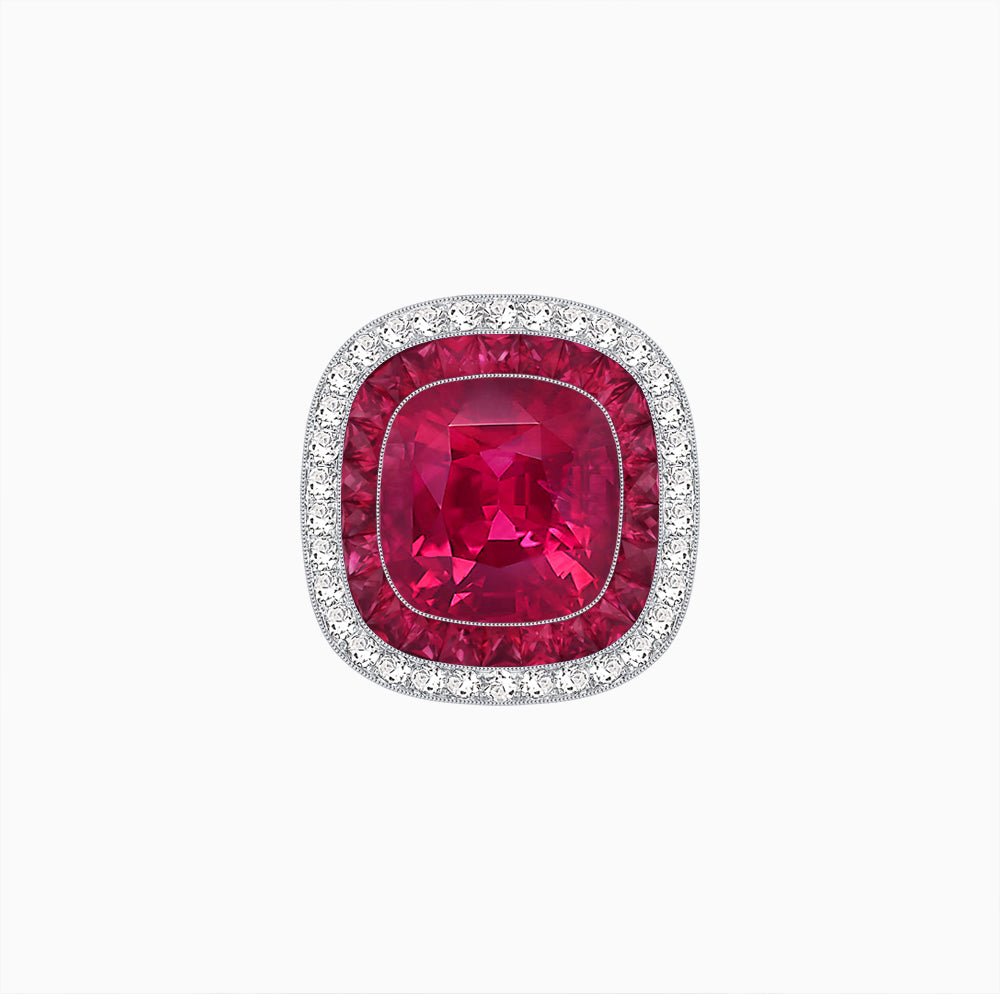 Double Halo Art Deco Style Convertible Ring Pendant with Cushion Cut Center Stone - Shahin Jewelry