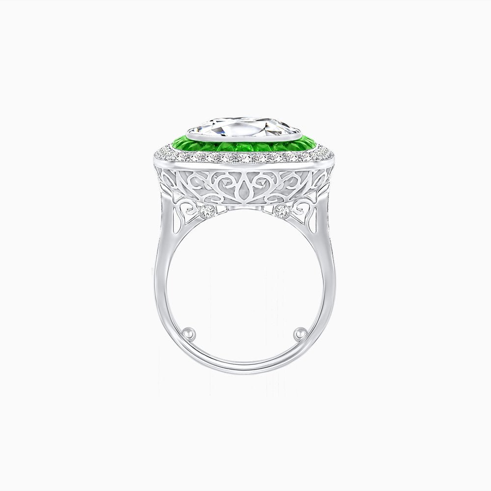 Double Halo Art Deco Style Convertible Ring Pendant with Cushion Cut Center Stone - Shahin Jewelry
