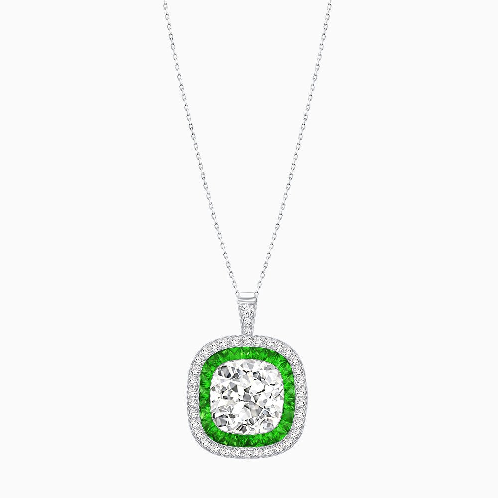 Double Halo Art Deco Style Convertible Ring Pendant with Cushion Cut Center Stone - Shahin Jewelry