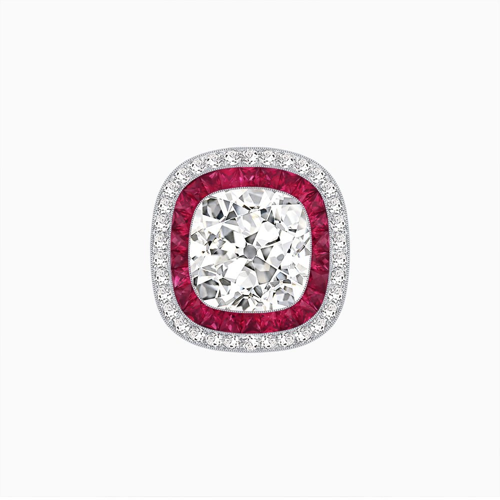 Double Halo Art Deco Style Convertible Ring Pendant with Cushion Cut Center Stone - Shahin Jewelry