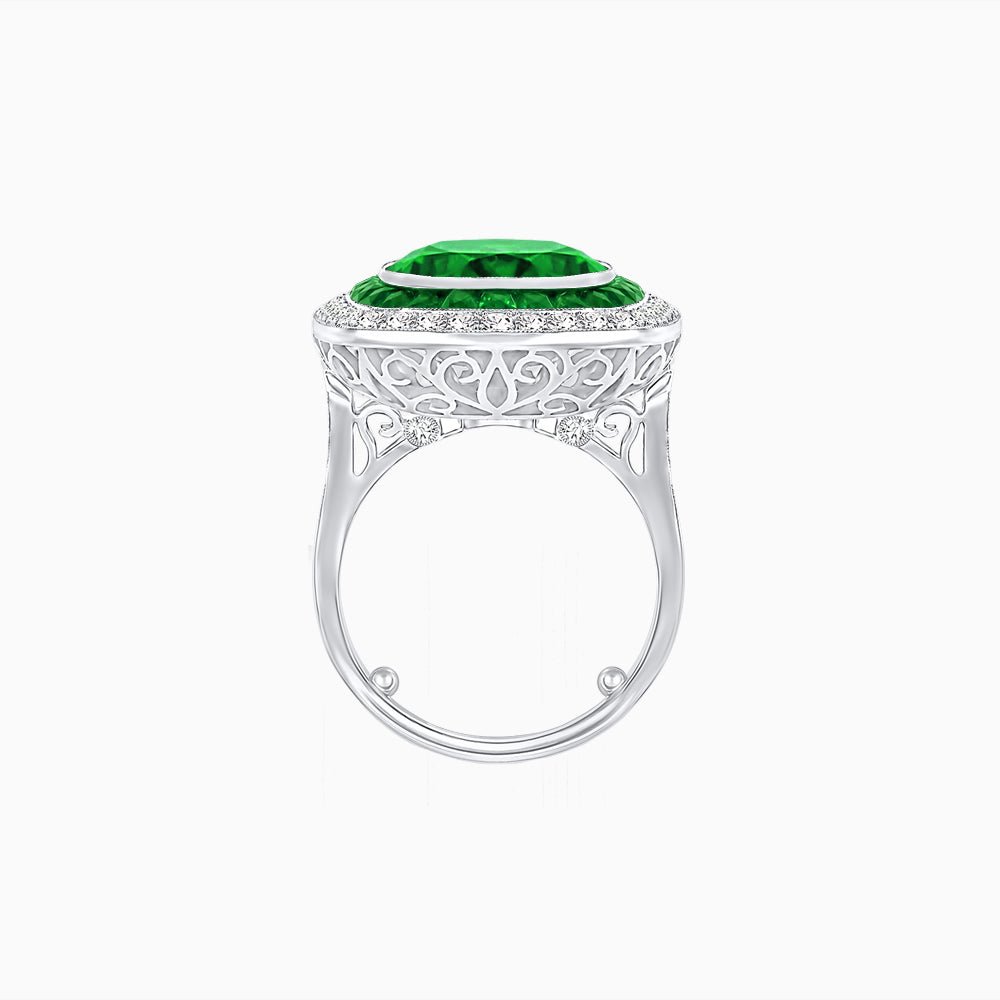 Double Halo Art Deco Style Convertible Ring Pendant with Cushion Cut Center Stone - Shahin Jewelry