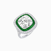 Double Halo Art Deco Style Convertible Ring Pendant with Cushion Cut Center Stone - Shahin Jewelry
