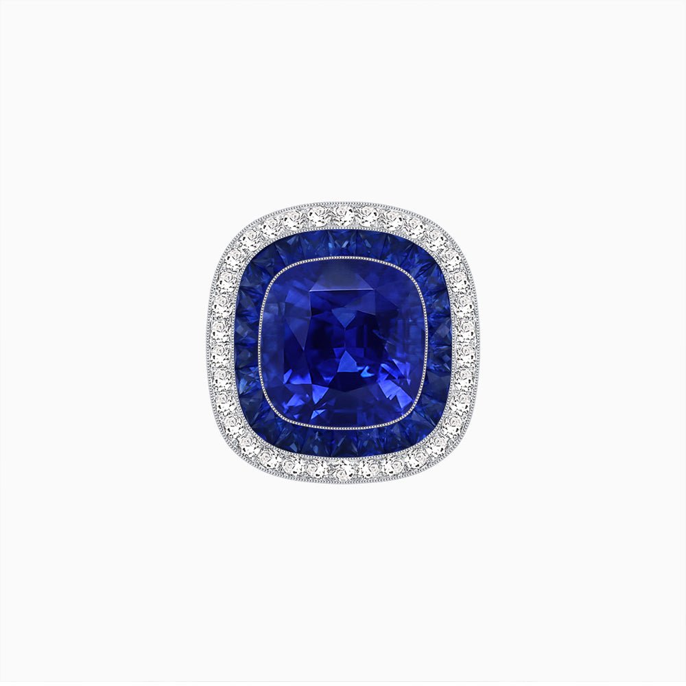 Double Halo Art Deco Style Convertible Ring Pendant with Cushion Cut Center Stone - Shahin Jewelry