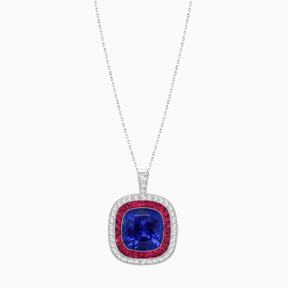 Double Halo Art Deco Style Convertible Ring Pendant with Cushion Cut Center Stone - Shahin Jewelry