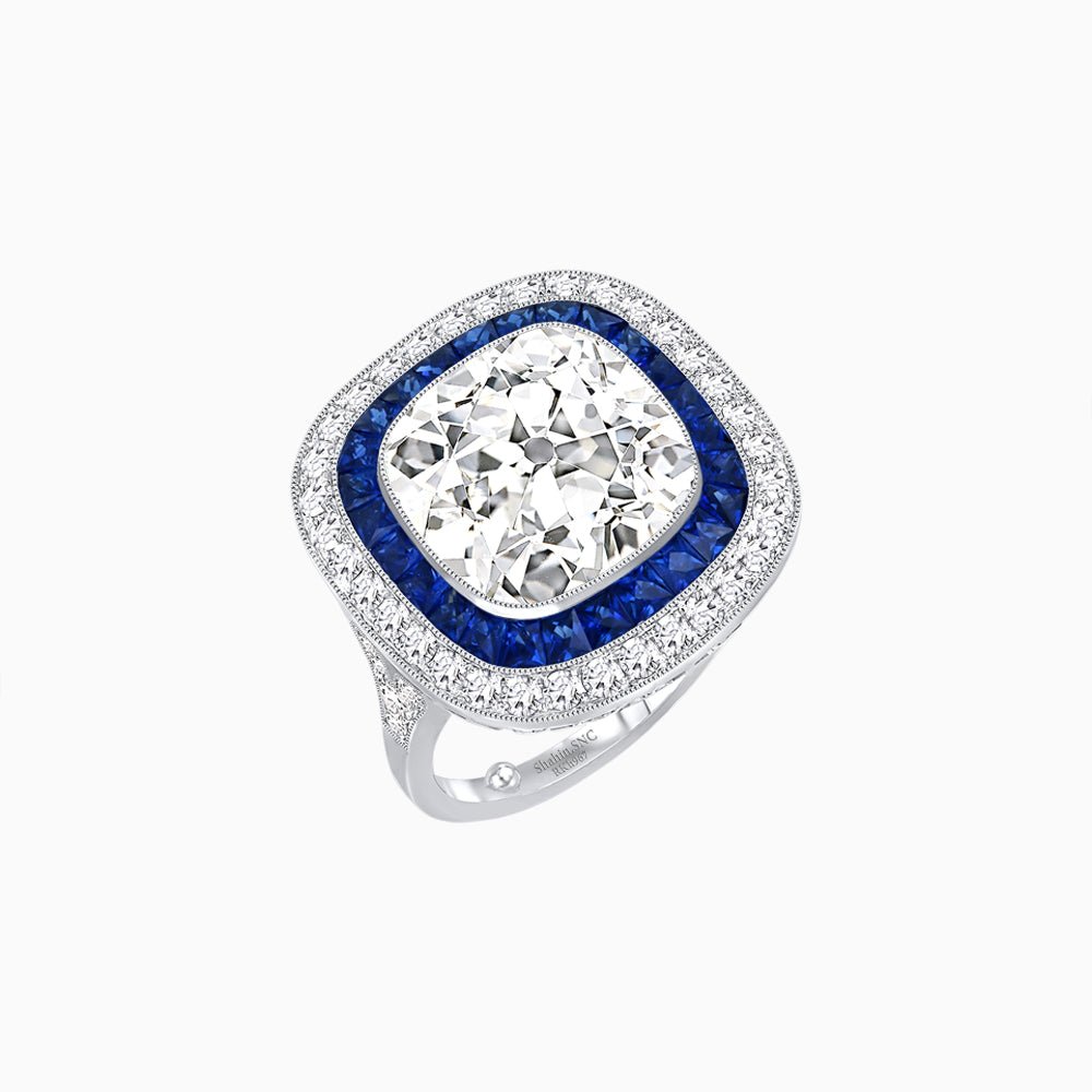 Double Halo Art Deco Style Convertible Ring Pendant with Cushion Cut Center Stone - Shahin Jewelry