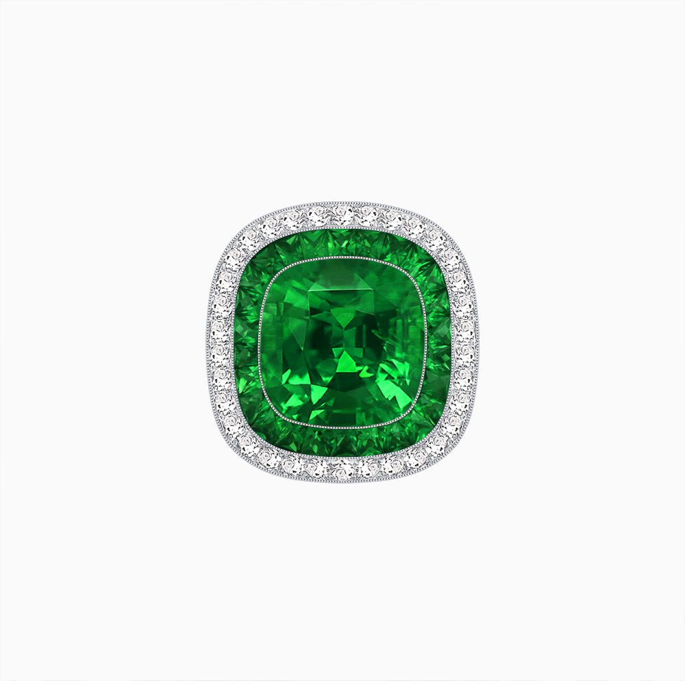 Double Halo Art Deco Style Convertible Ring Pendant with Cushion Cut Center Stone - Shahin Jewelry