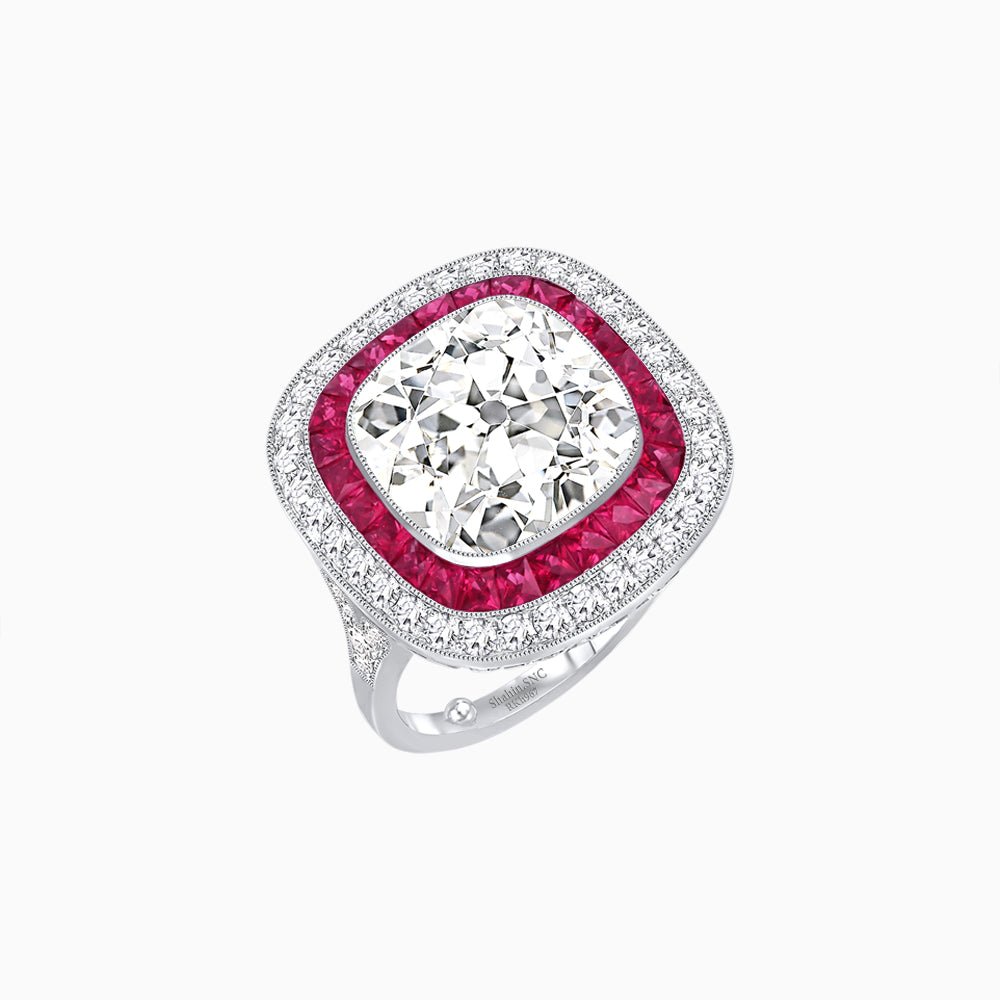 Double Halo Art Deco Style Convertible Ring Pendant with Cushion Cut Center Stone - Shahin Jewelry