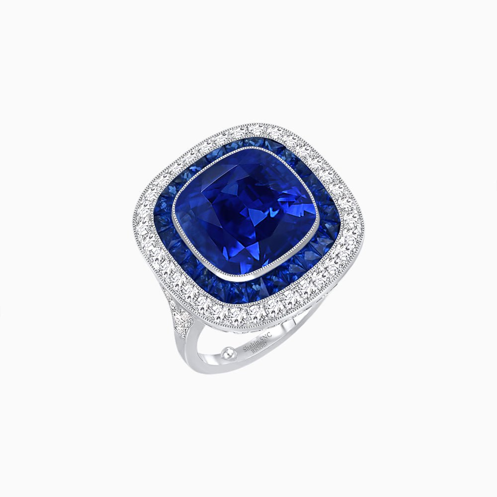 Double Halo Art Deco Style Convertible Ring Pendant with Cushion Cut Center Stone - Shahin Jewelry
