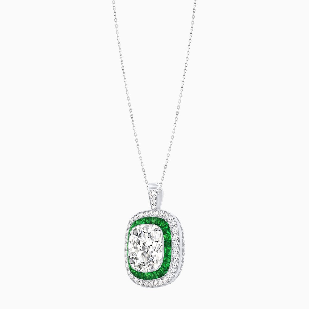 Double Halo Art Deco Style Convertible Ring Pendant with Cushion Cut Center Stone - Shahin Jewelry