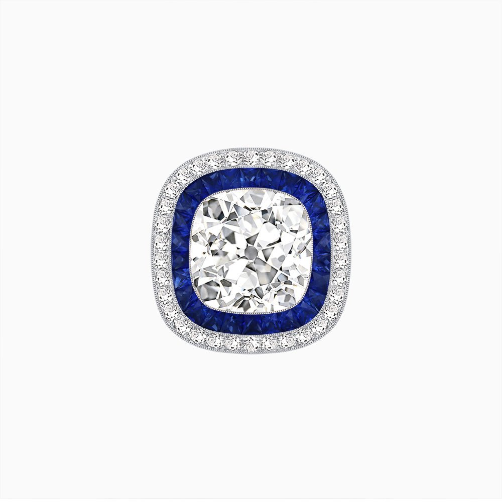 Double Halo Art Deco Style Convertible Ring Pendant with Cushion Cut Center Stone - Shahin Jewelry