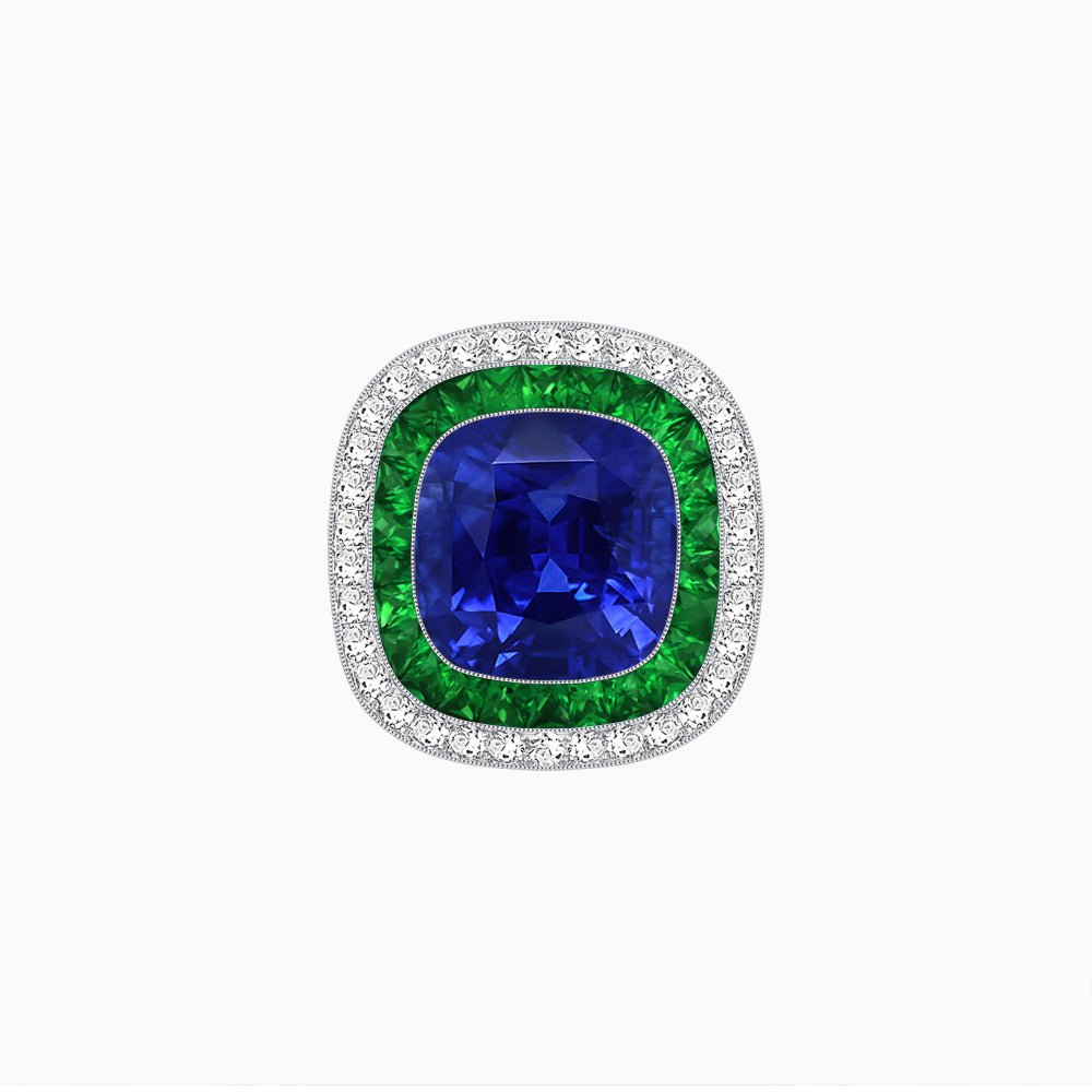 Double Halo Art Deco Style Convertible Ring Pendant with Cushion Cut Center Stone - Shahin Jewelry