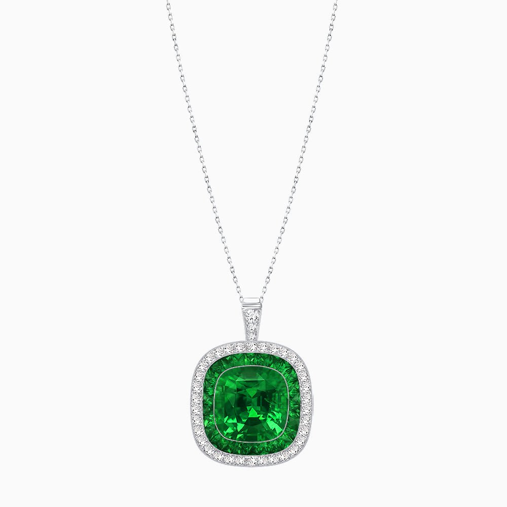 Double Halo Art Deco Style Convertible Ring Pendant with Cushion Cut Center Stone - Shahin Jewelry