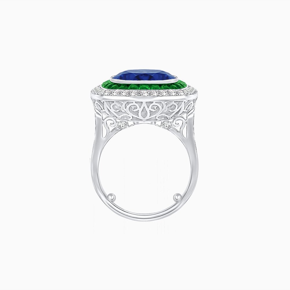 Double Halo Art Deco Style Convertible Ring Pendant with Cushion Cut Center Stone - Shahin Jewelry