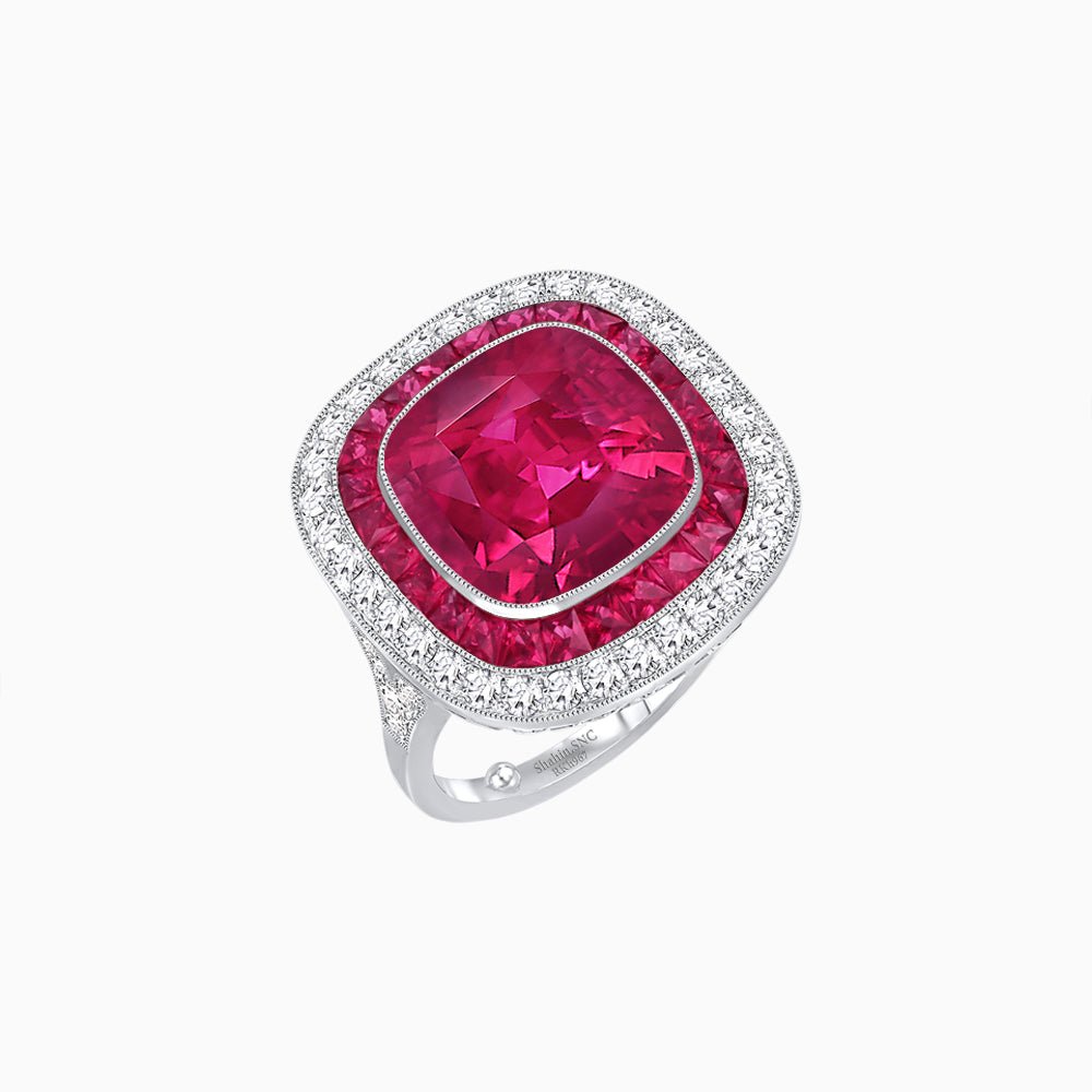 Double Halo Art Deco Style Convertible Ring Pendant with Cushion Cut Center Stone - Shahin Jewelry