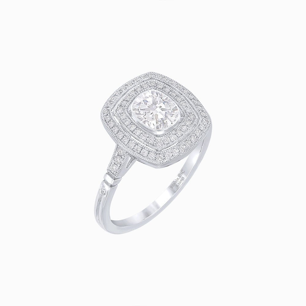 Double Halo Vintage Style Diamond Engagement Ring - Shahin Jewelry