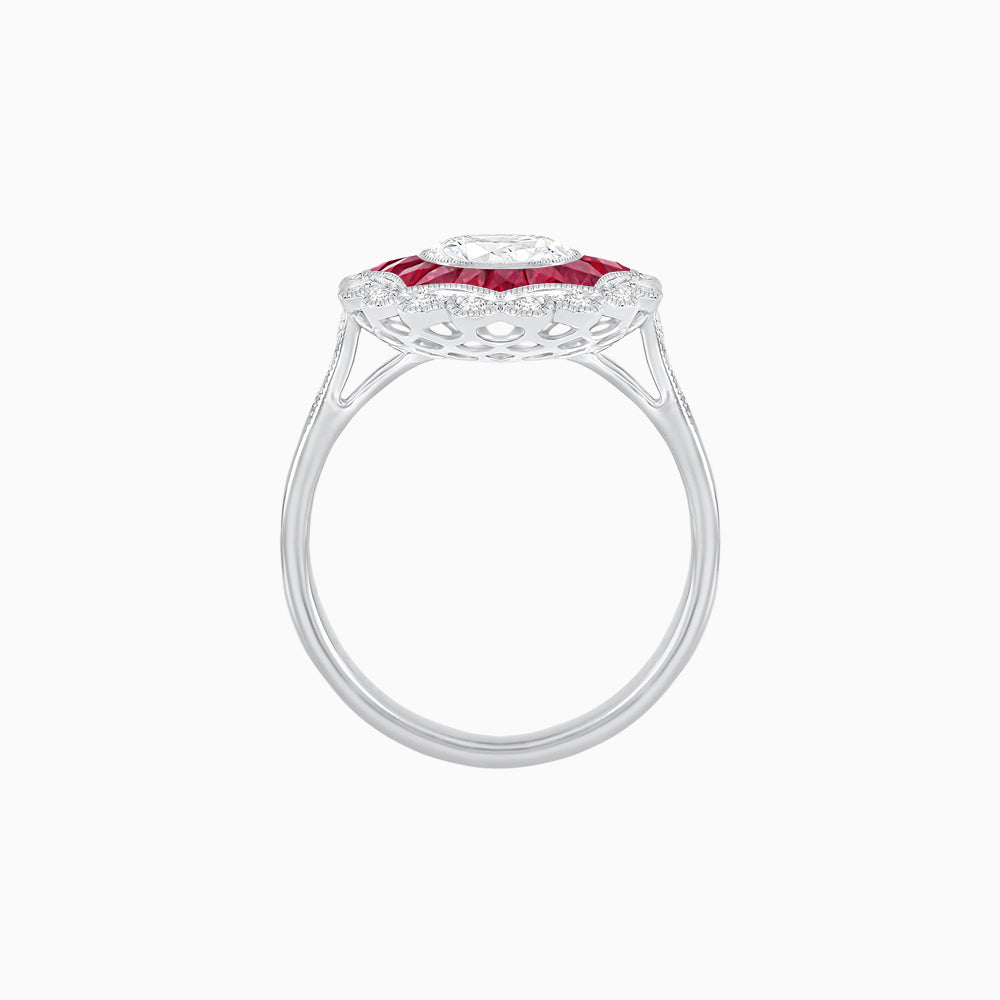 Art Deco Inspired floral Ring with Diamonds