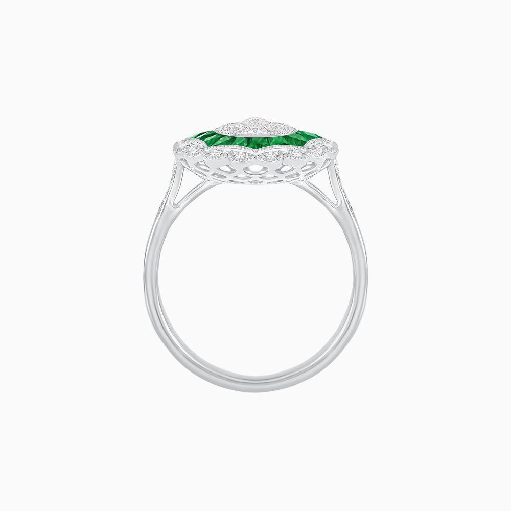 Art Deco Inspired floral Ring with Diamonds in Illusion Setting